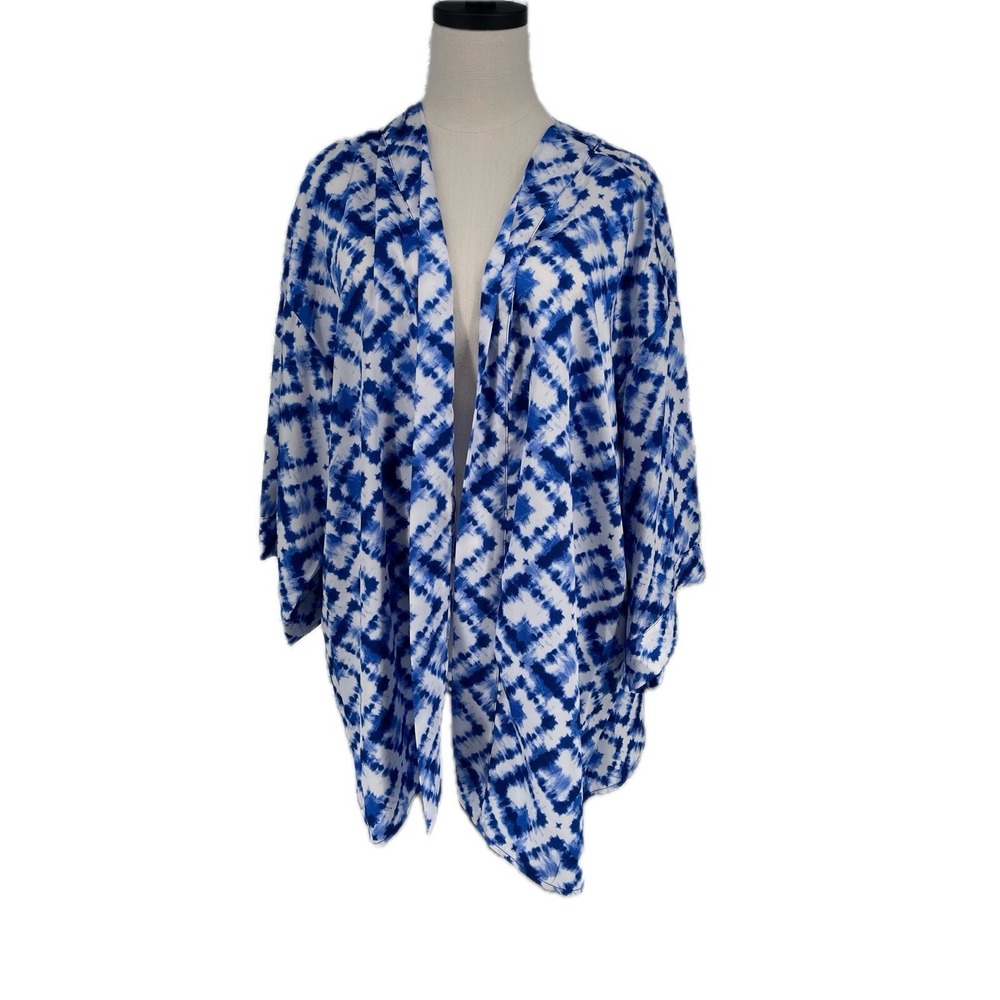 NWT Women's Slim Factor By Investments Royal Tie Dye Kimono 2X Topper Plus